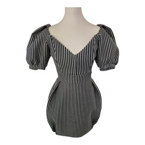 Win Win‎ Black White Stripe Puff Sleeve Mini Dress Women’s Size M (Fits XS-S)